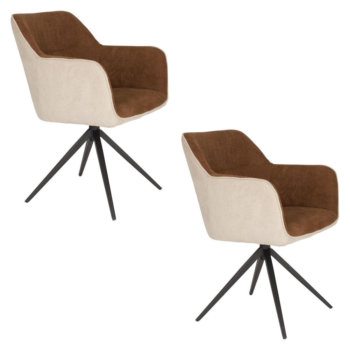 Housecraft Living Daley Eetkamerstoelen Armeluning Beige/Bruin - Set van 2