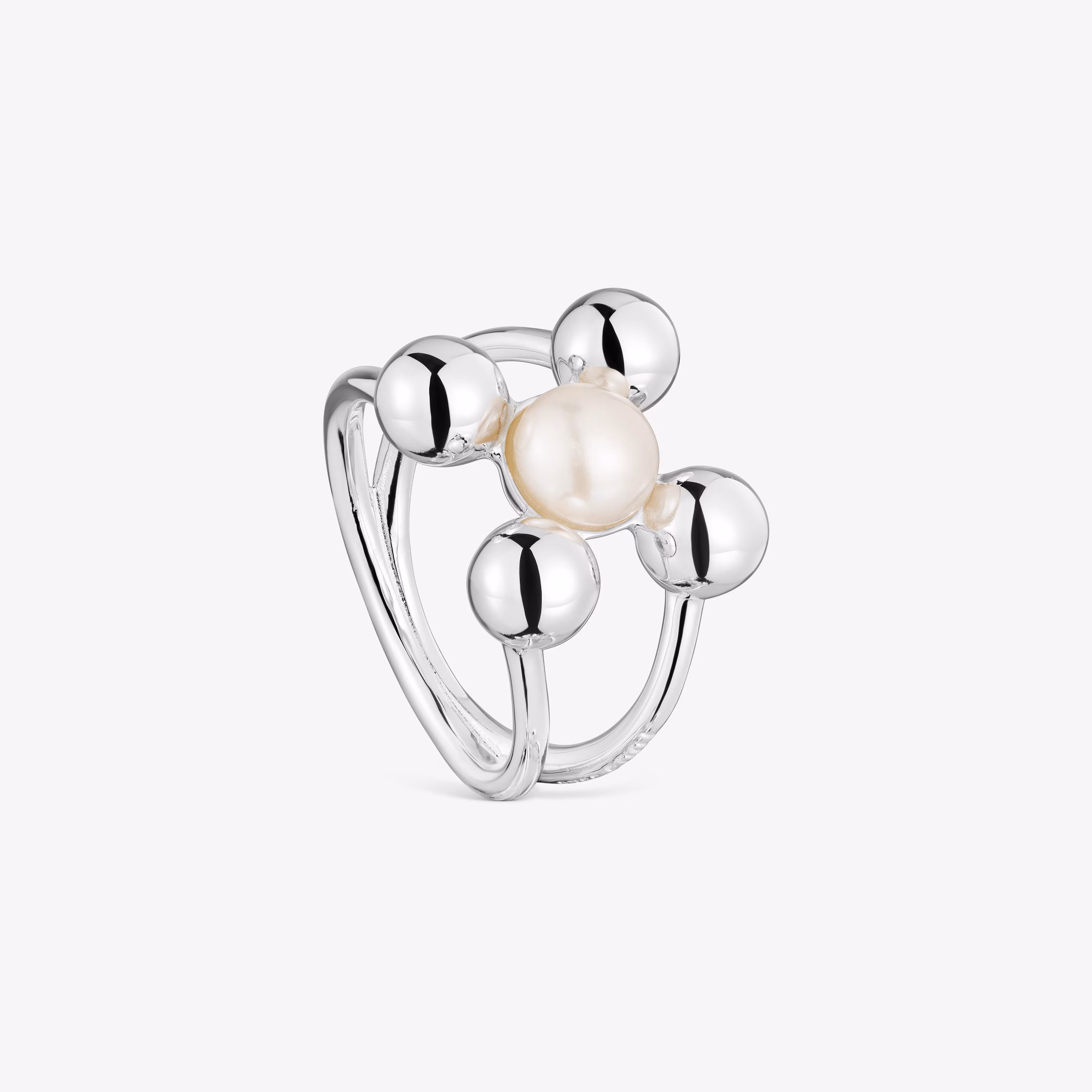 Anillo grande motivos de plata y perla cultivada Sugar Party