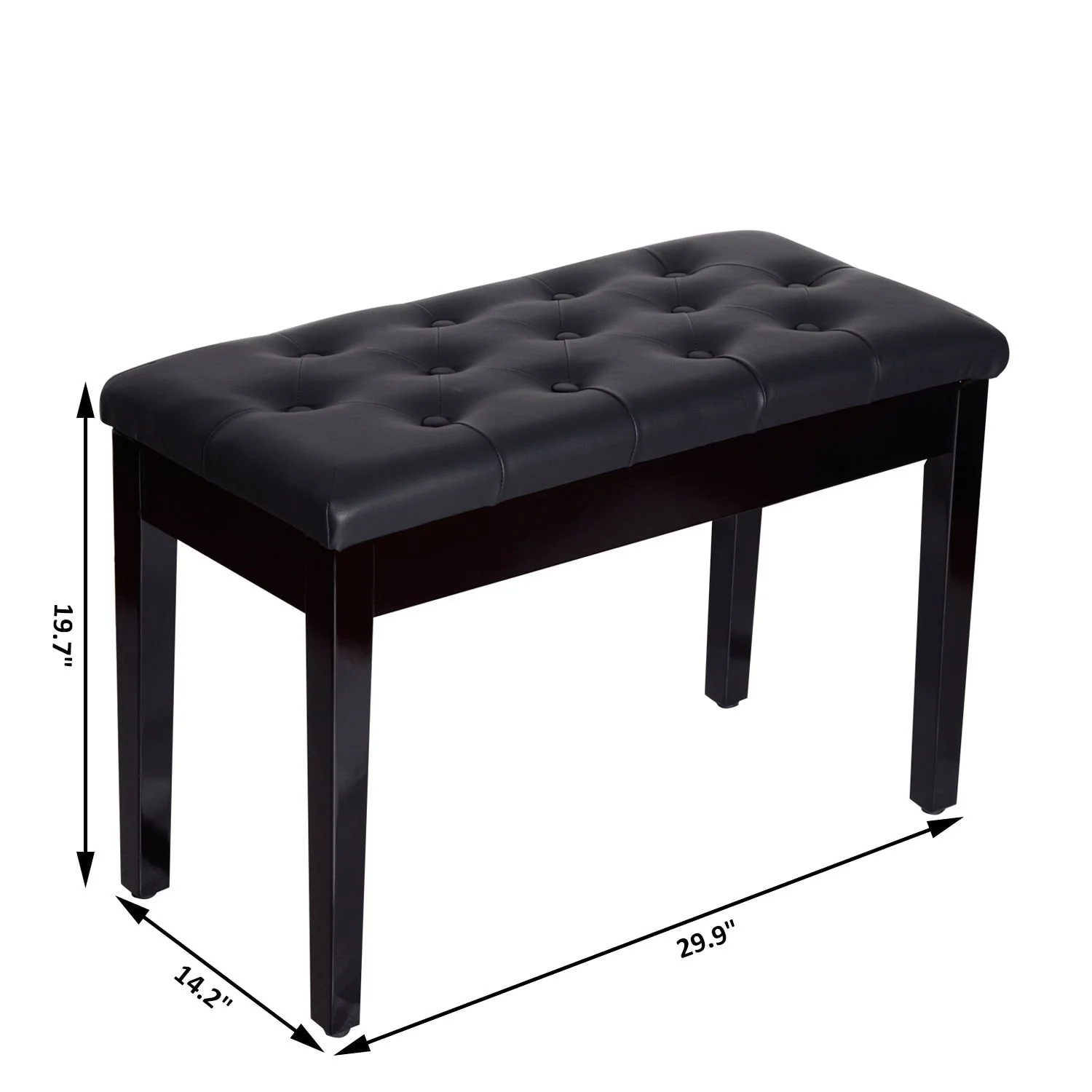 HOMCOM Traditional Country Birchwood Faux Leather Padded 2 Person Piano Bench - Black