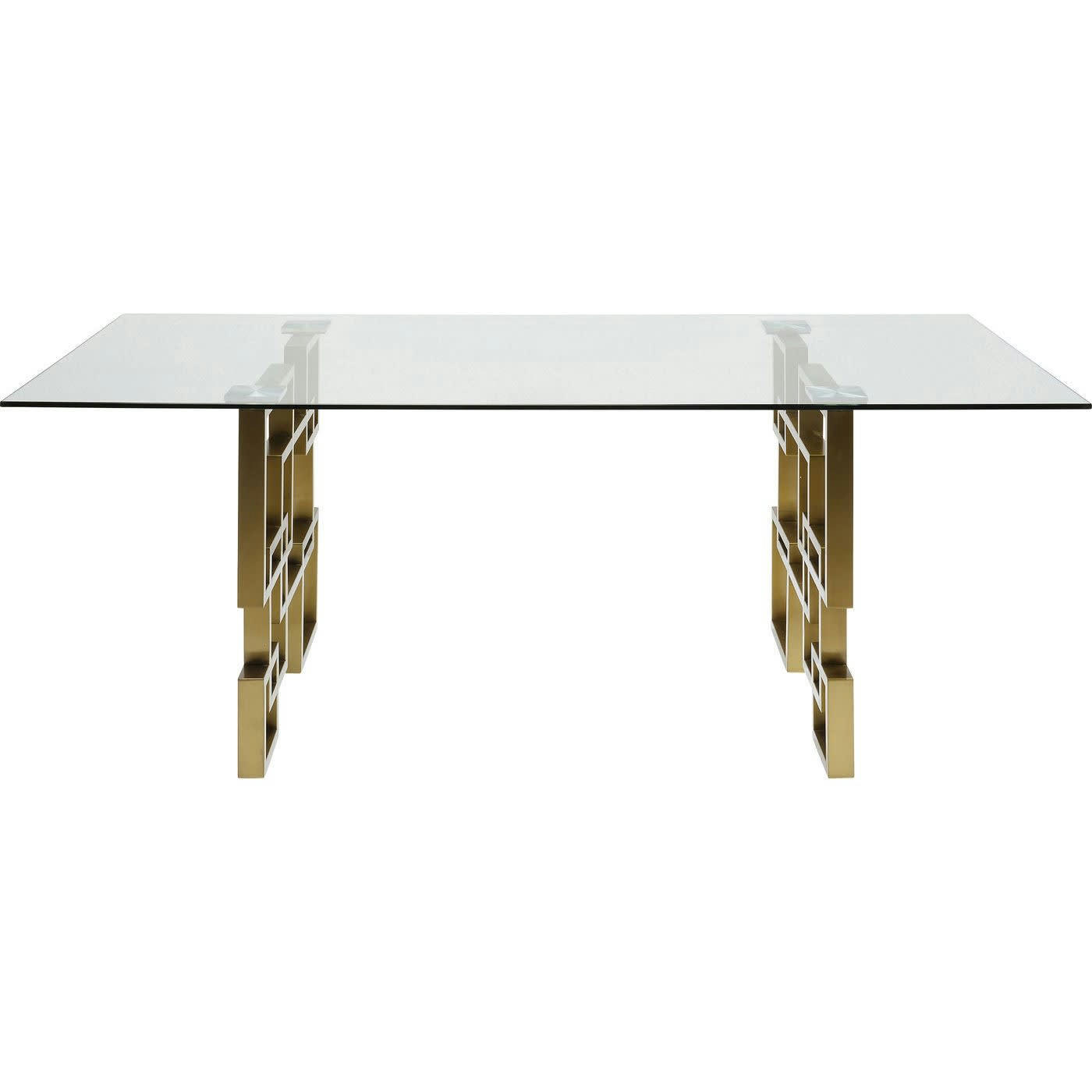 BOULEVARD - Table à manger 8/10 personnes en verre et acier doré L200