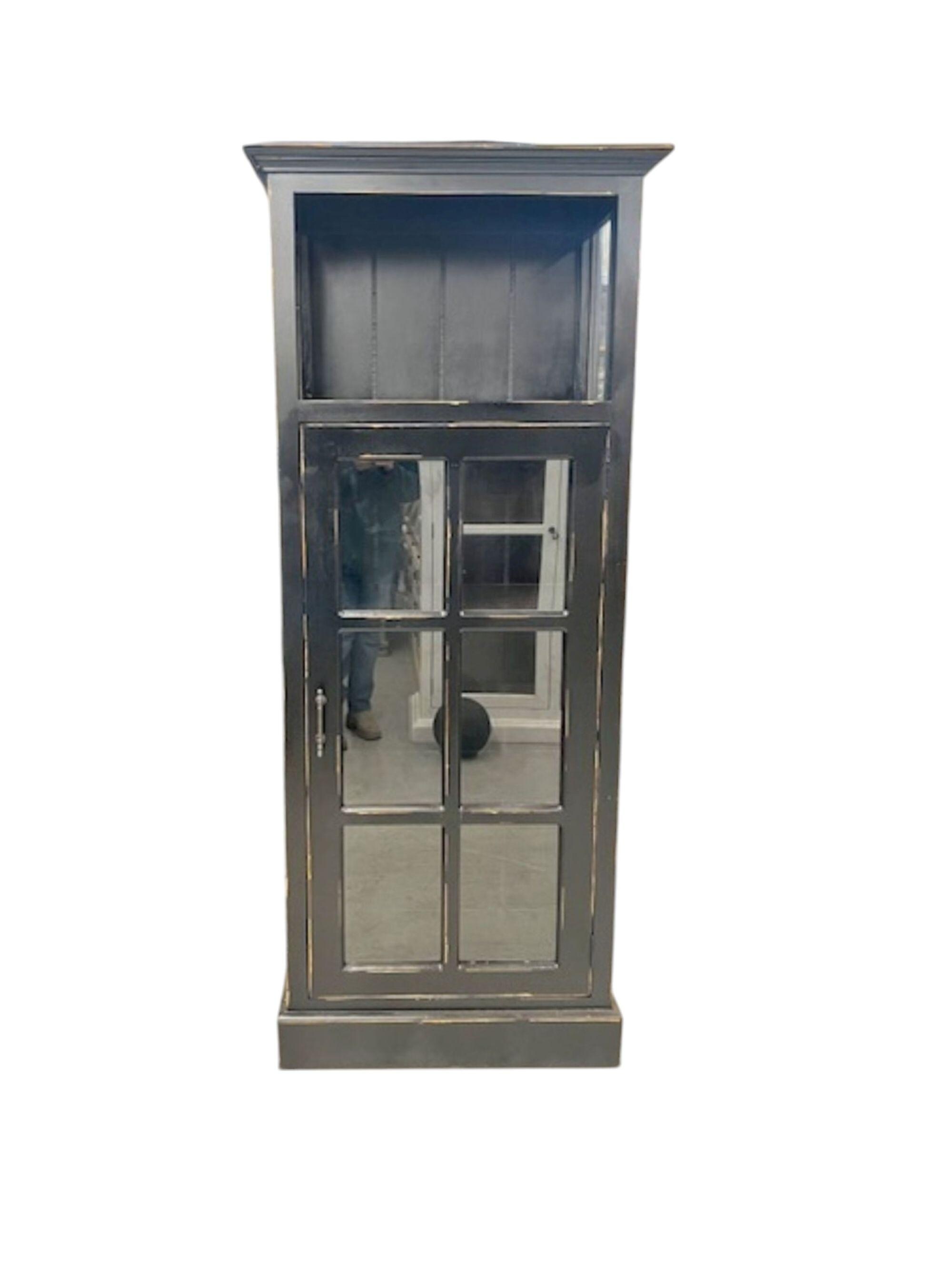 Cape Cod Tall Glass Display Kitchen Linen Storage Distressed Black Cabinet Modern Bookcase 27x14x72
