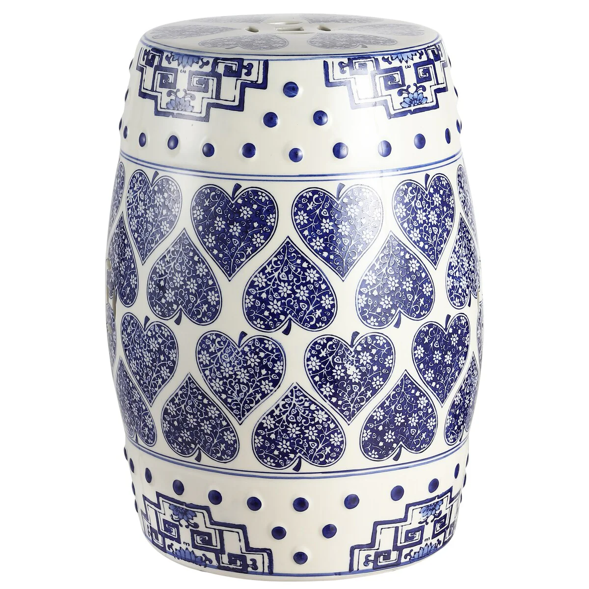 Happy Hearts 17.8 Chinoiserie Ceramic Drum Garden Stool, Blue