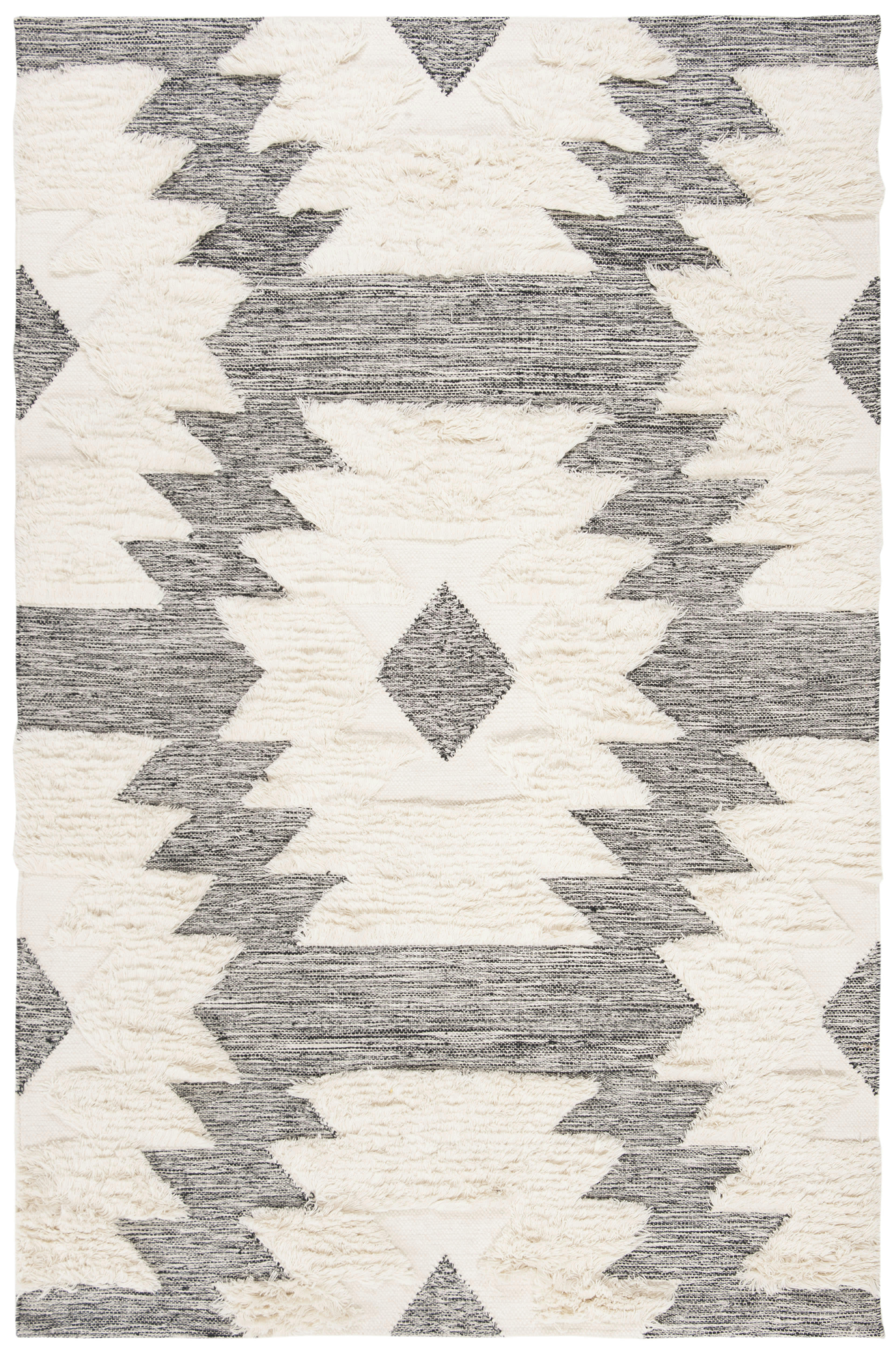 KENYA - Tapis de salon interieur en noir & ivoire, 183 x 274 cm