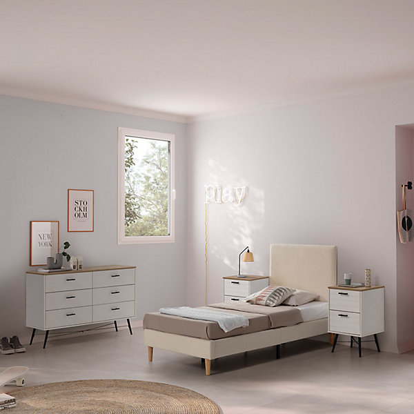 Base rembourrée Niebla 90x190 cm Imitation tissu mouton beige