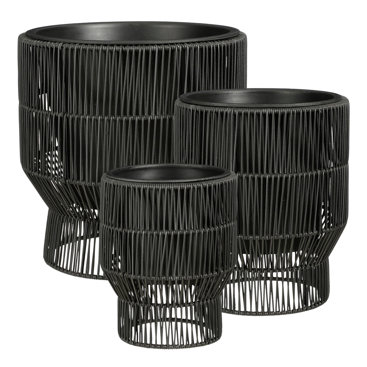 Mica Decorations Peta Bloempot op Standaard voor Buiten – Set van 3 – Plantenpot voor Bloemen en Buitenplanten – Bloempotten voor Buiten – Zwart
