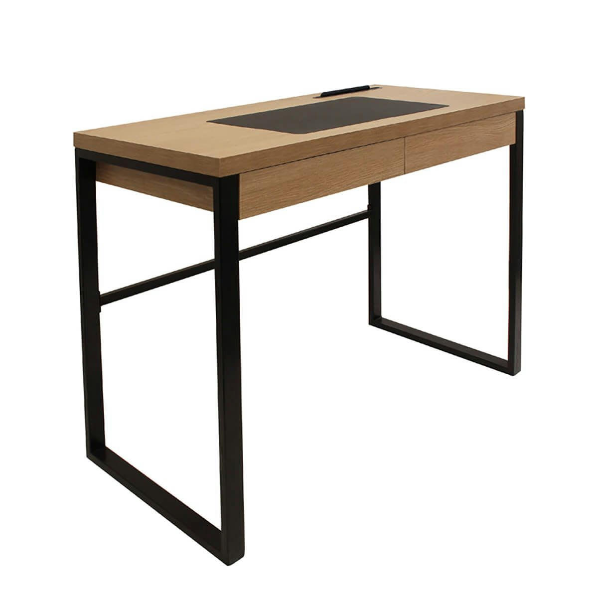 CALEB - Bureau  plateau effet bois et piètement noir