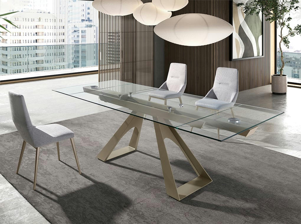 - Table à manger à rallonge rectangulaire verre trempé