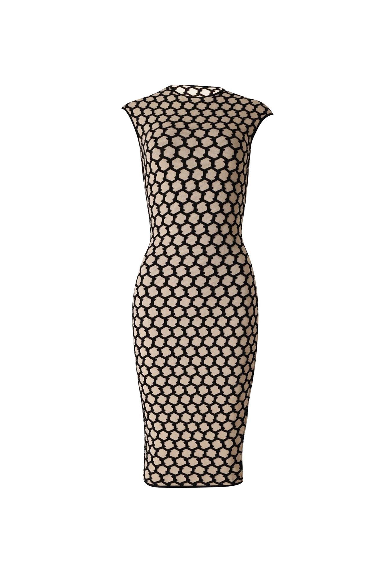 Alexander McQueen Preloved Honeycomb Intarsia Knit Dress in Beige Wool