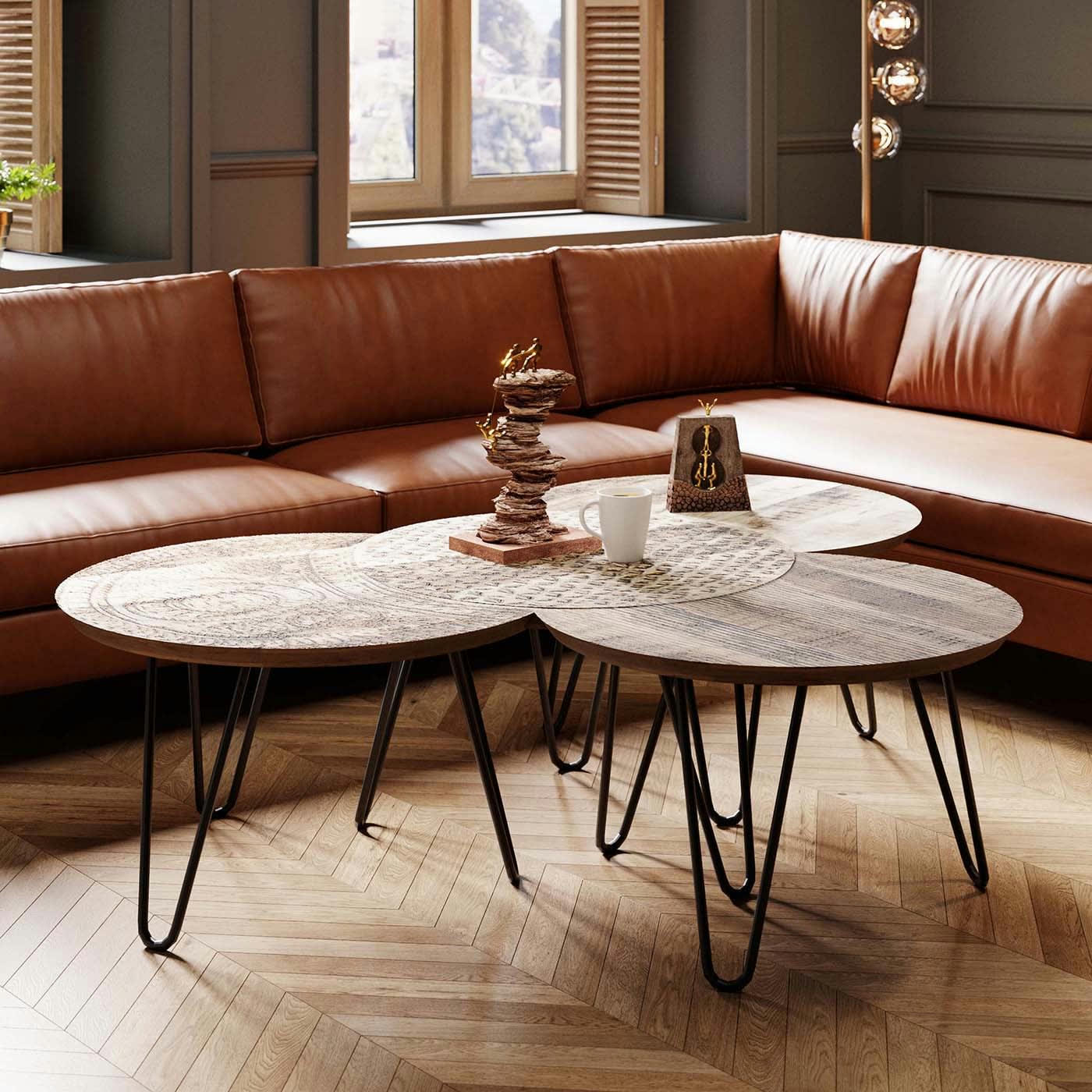 PURO - 4 tables basses en manguier massif sculpté