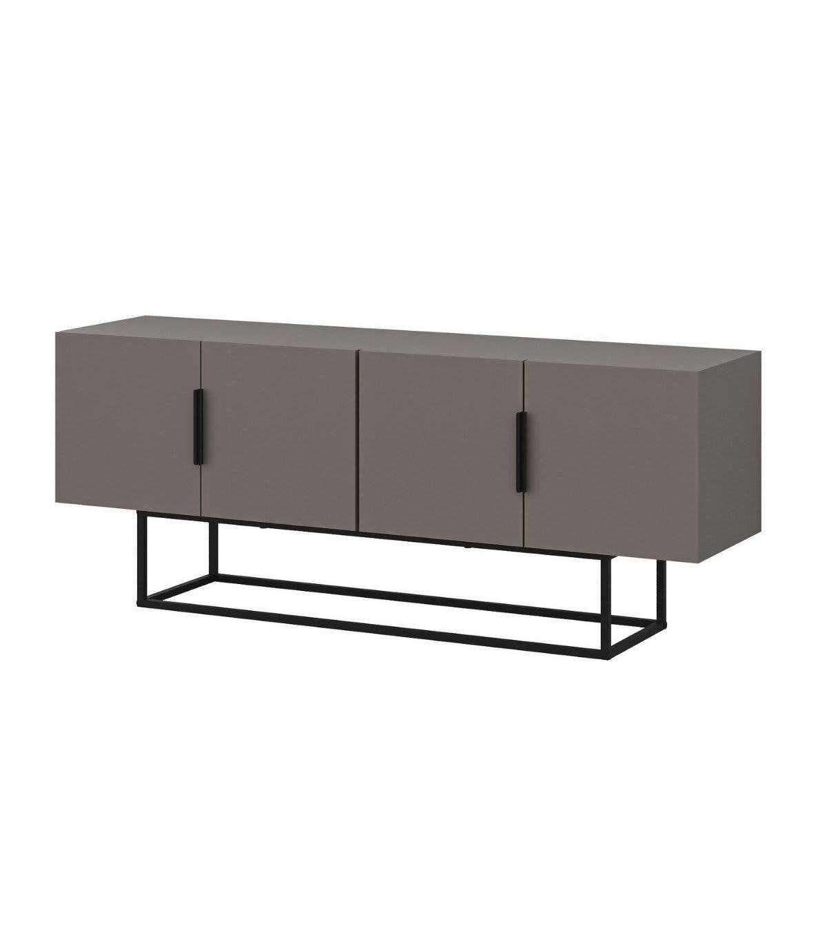 TITAN - Meuble TV 4 portes couleur moka et pieds en métal - L140 cm
