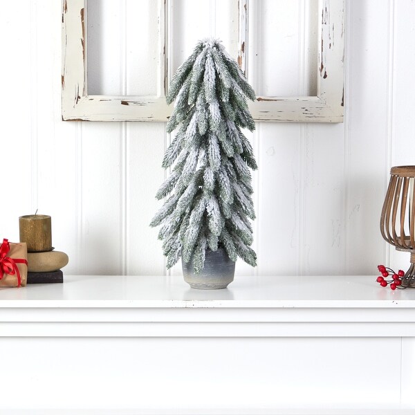21" Flocked Christmas Tree in Decorative Planter - 21