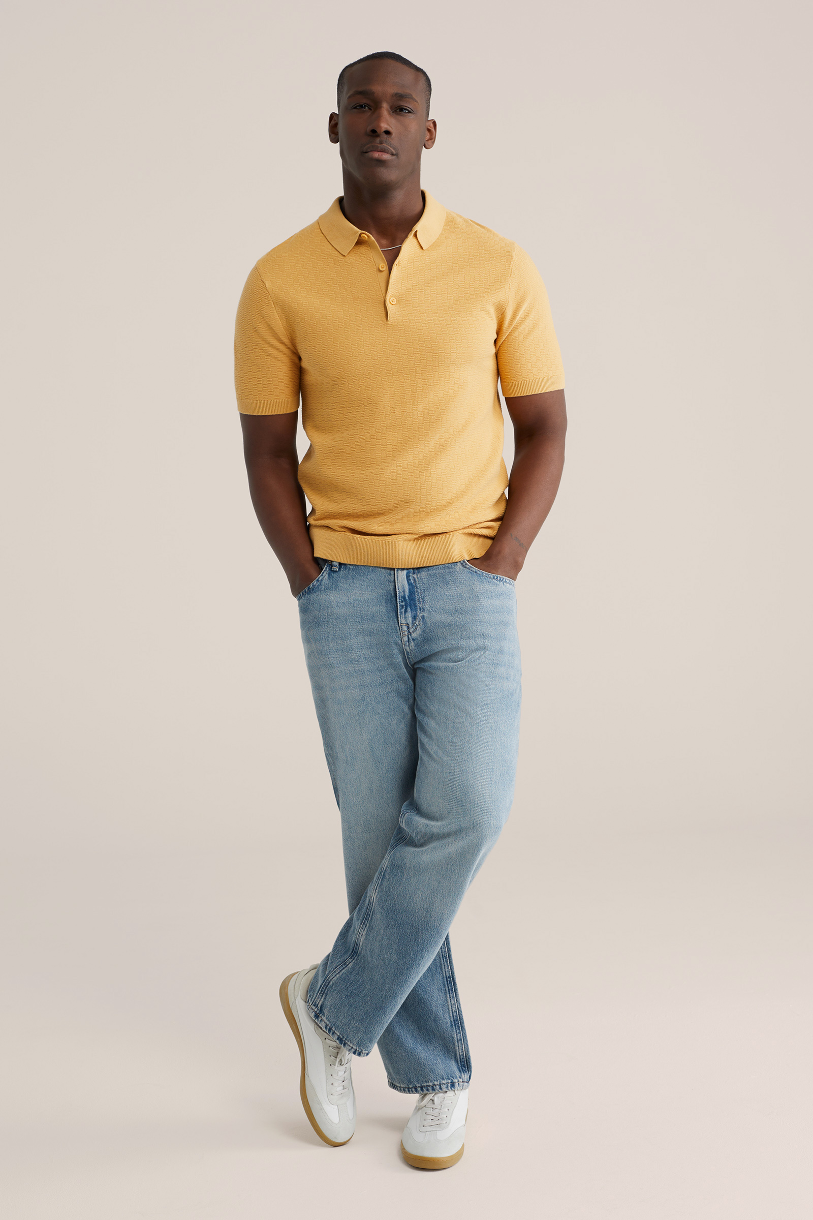 Heren regular fit gebreide polo met structuur