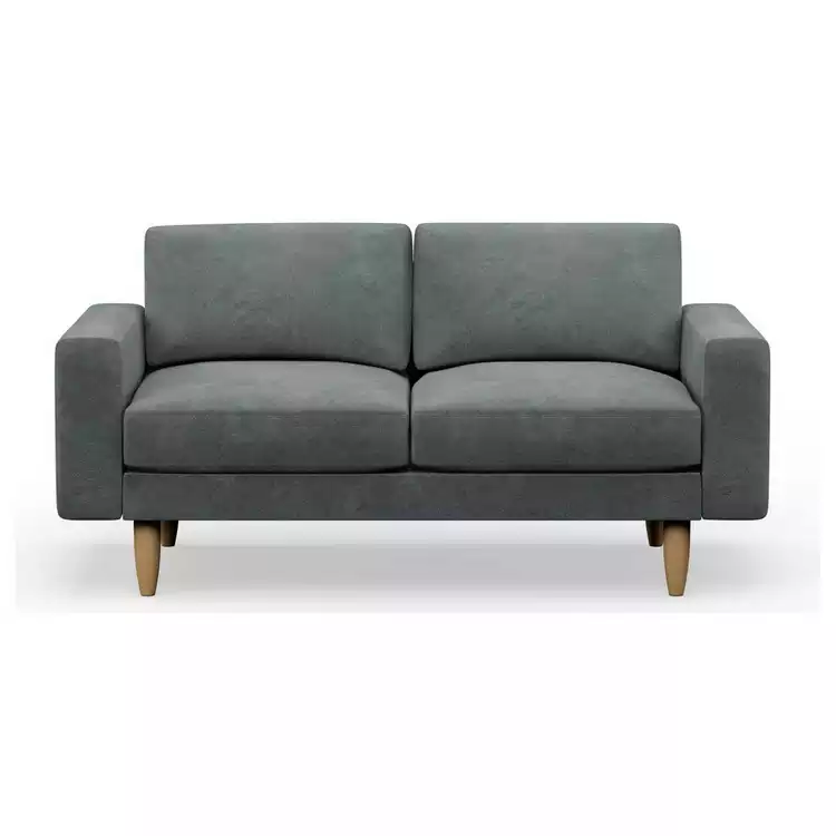 Hutch Velvet Block Arm 2 Seater Sofa - Slate Grey