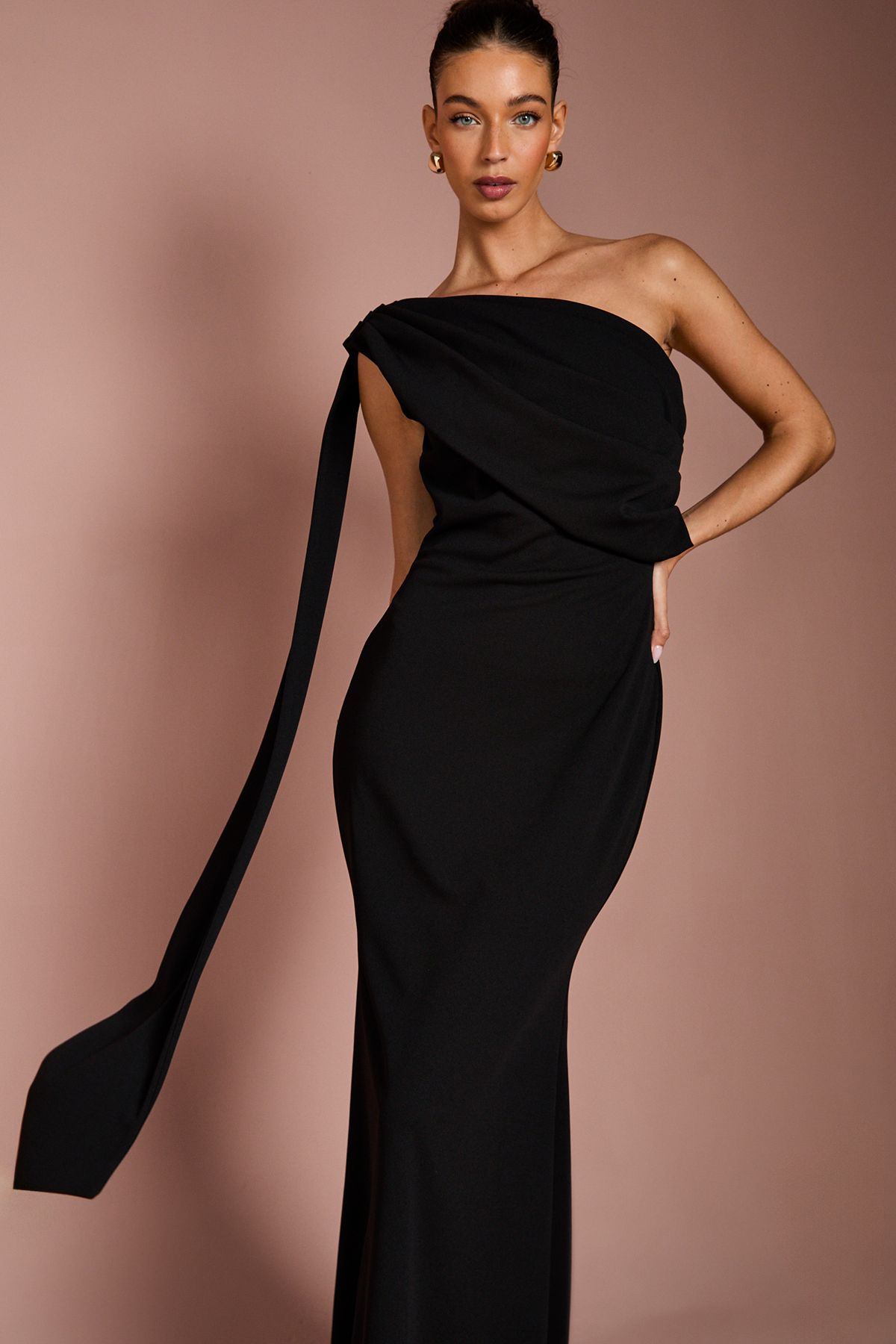 Coast One Shoulder Stretch Crepe Maxi Dress