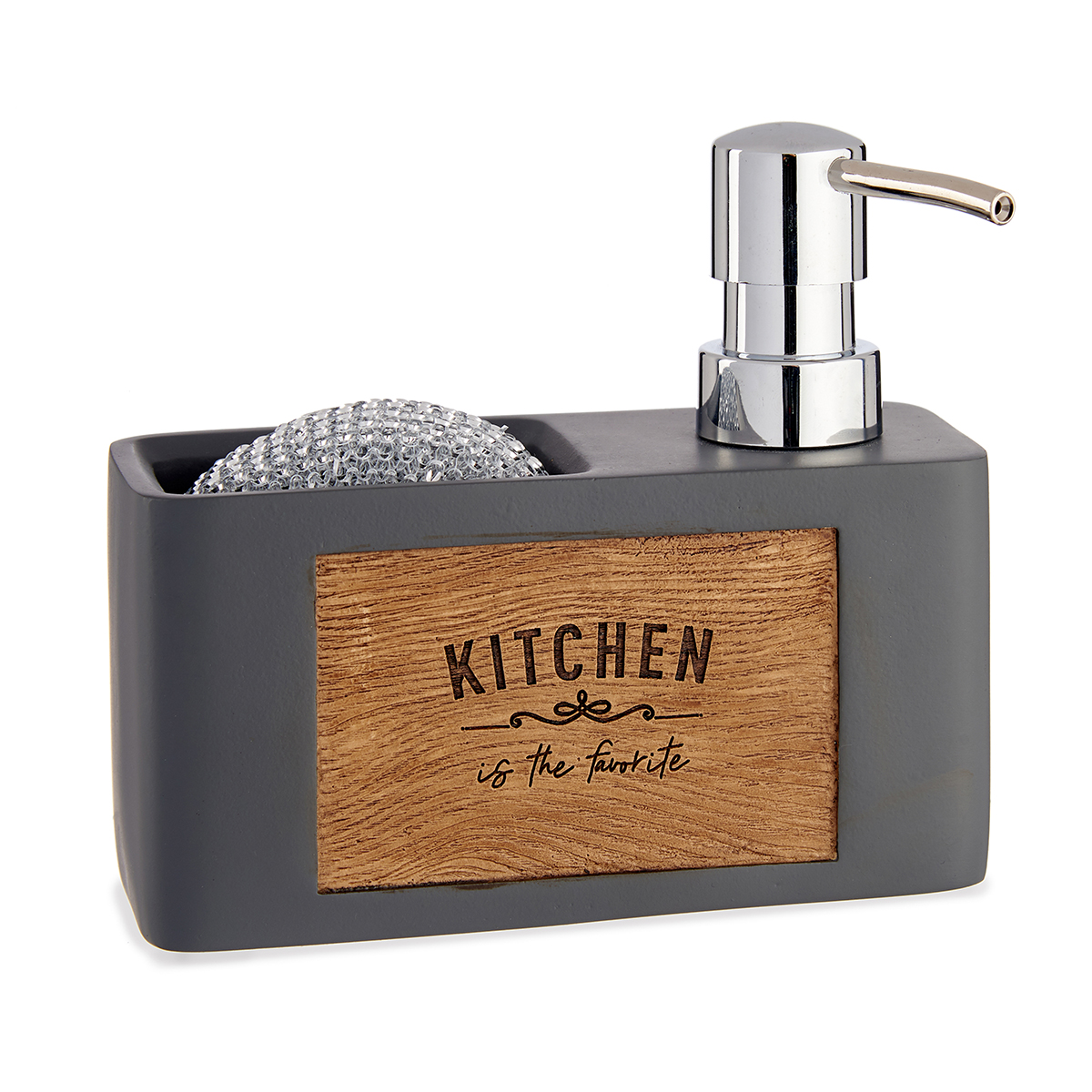 Doseador para detergente com suporte para esponja cinza