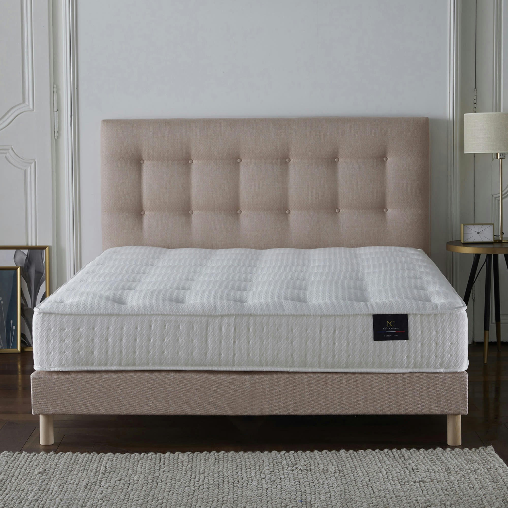 NOVA - Ensemble Matelas ressorts Mémoire de forme sommier Rose 140x190