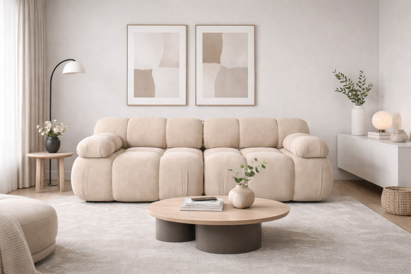 Sofa modułowa dwuosobowa, welur Salvador, Beżowy, Selia