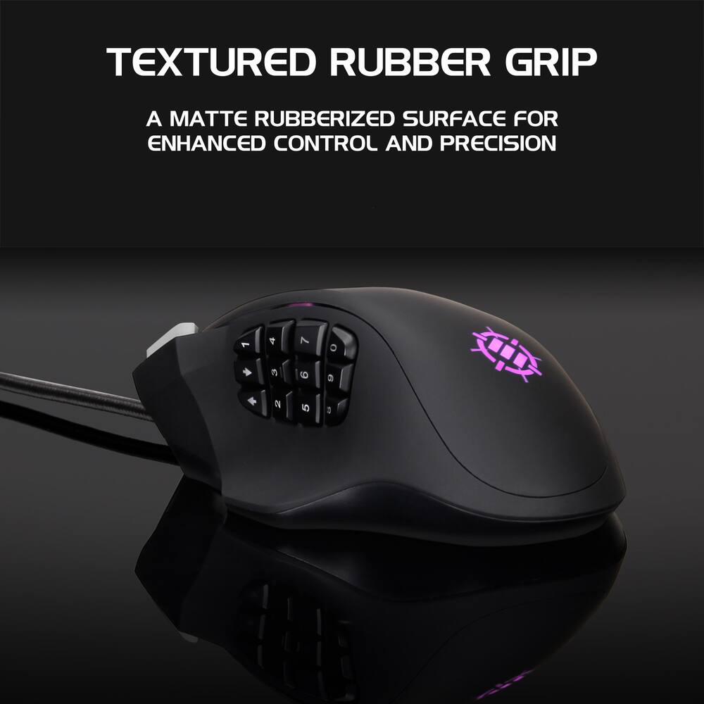 ENHANCE Theorem MMO 2 LED PRO Gaming Mouse with 13 Programmable Side Buttons, Black