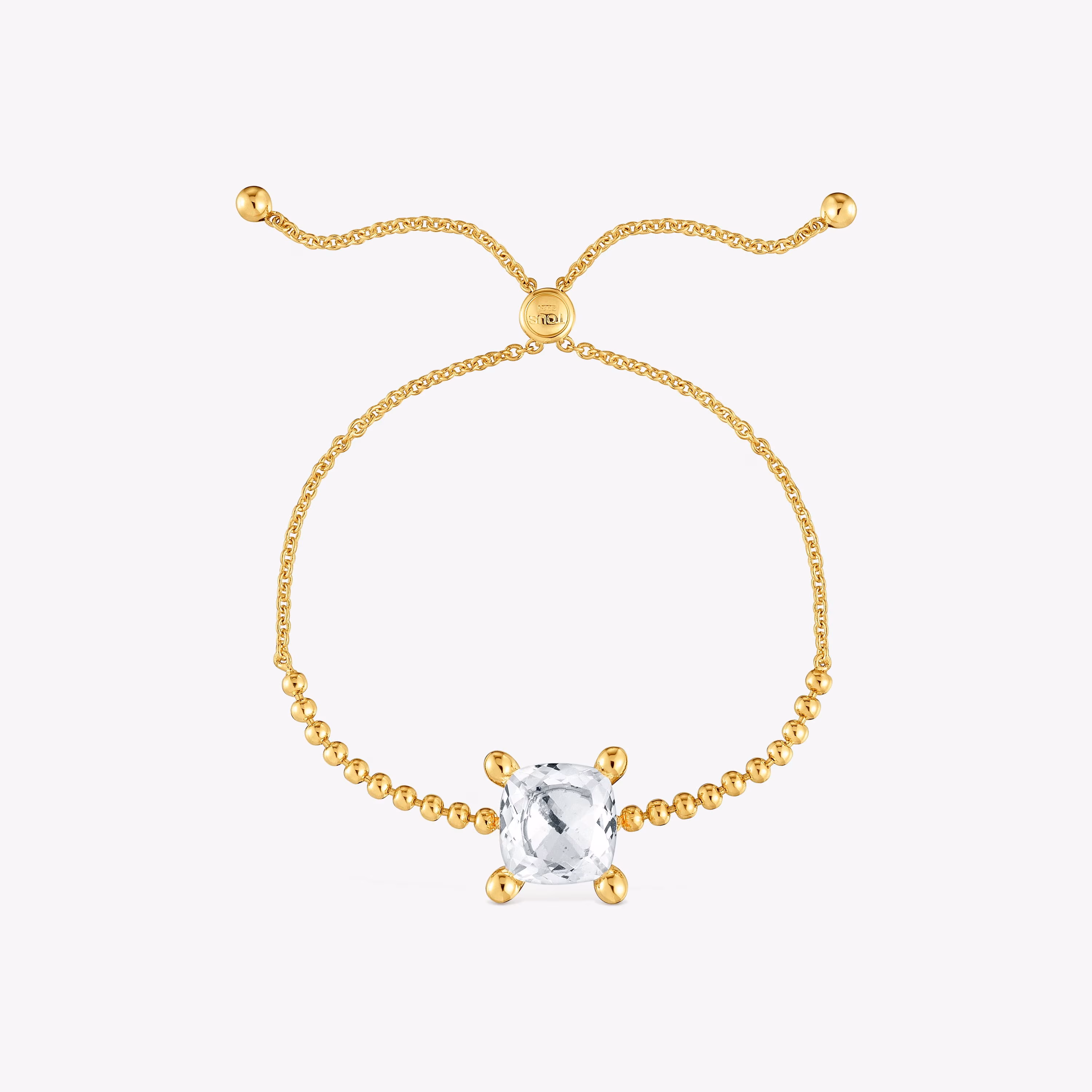 Pulsera cadena con detalles en baño de oro 18 kt sobre plata y cuarzo cristal de roca Color White