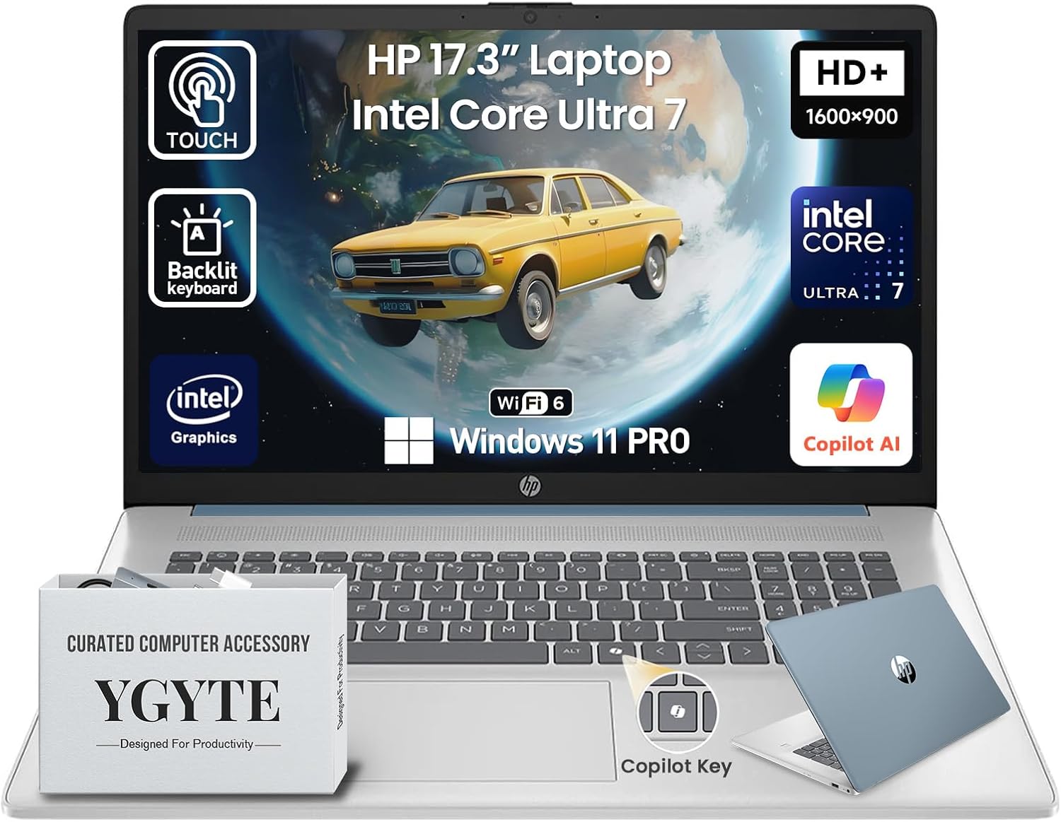 HP 17 Inch Laptop Touchscreen Computer, 17.3 HD+ IPS Touch Screen Business Laptop AI PC, 15th Gen Intel Core Ultra 7(12-Core)+NPU, 32GB DDR5|2TB SSD|Windows 11 Pro, 10-Key|Backlit Keyboard|Fingerprint