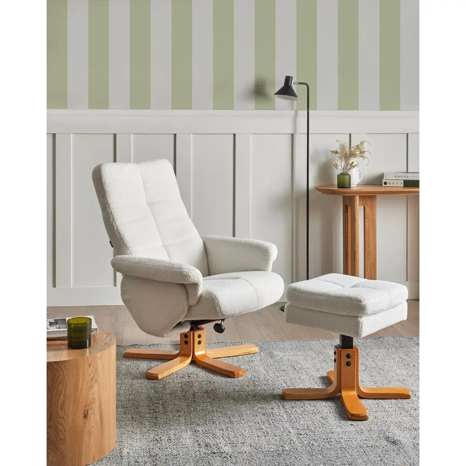 EPSE - Relaxfauteuil met voetenbank - Gebroken wit - Boucl&eacute;