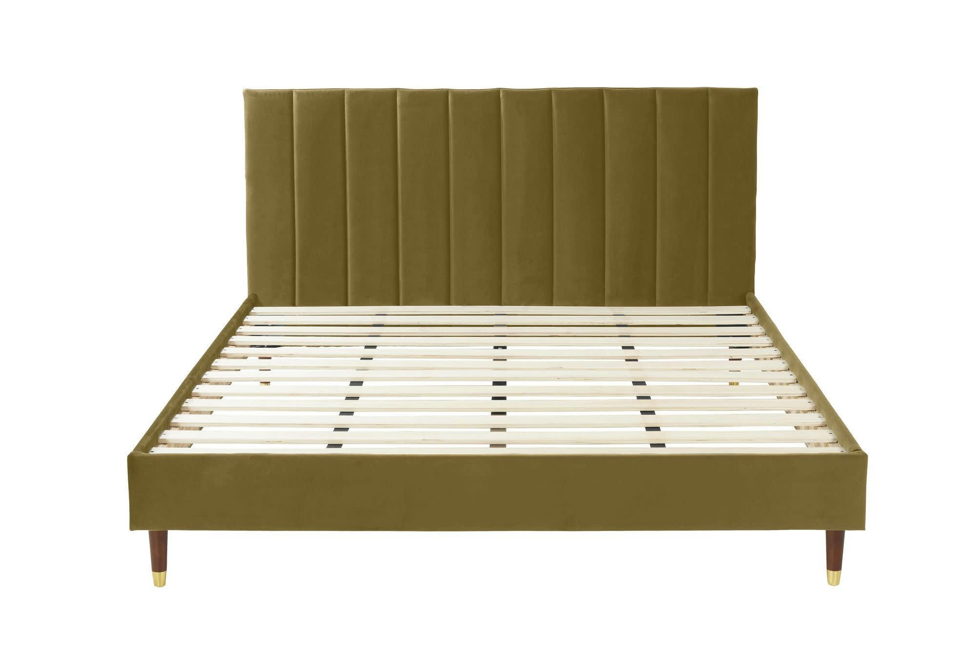 THELMA - Lit avec matelas 2 places  en velours ocre 140x190