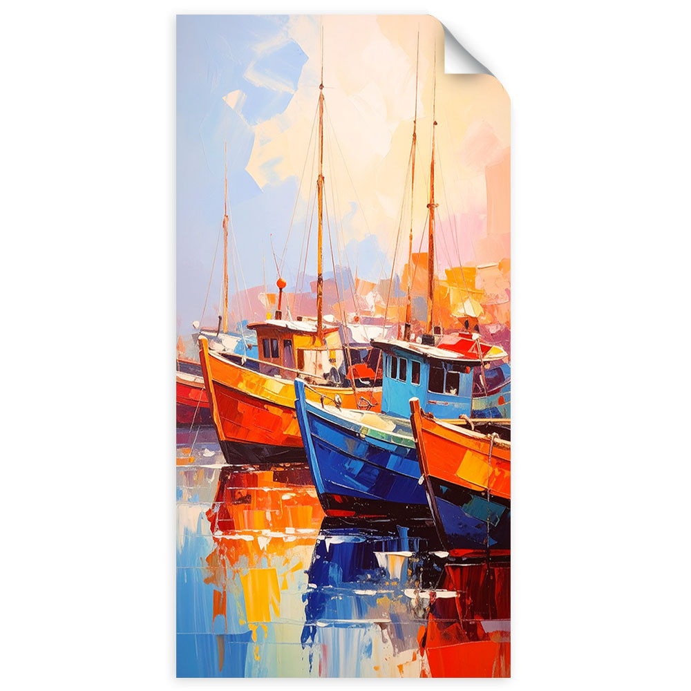 Naklejka na ścianęFeeby Kolorowe Łodzie w porcie 40x80