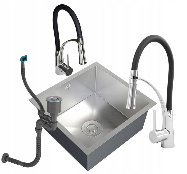 Zlew stalowy podblatowy 1komora   bateria chrom