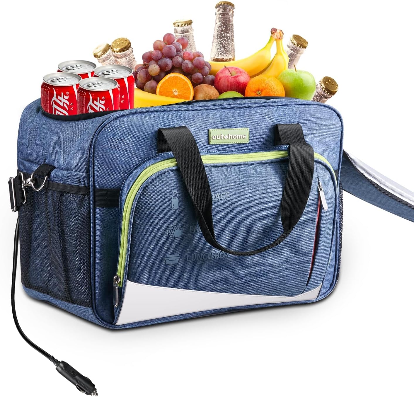 Electric Portable Cooler Plug in 12V Car Cooler Bag, Warmer Bag for Vehicle, DC Power Cord,25L Insulated Lunch Bag for Family Outings, Grocery,Camping,Truck Drivers,All Season ﻿