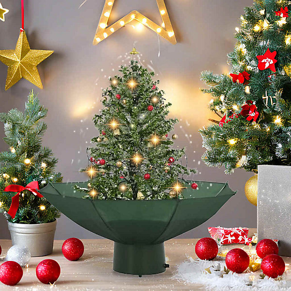 Arbre de Noël neigeux avec base de parapluie Vert 75 cm vidaXL
