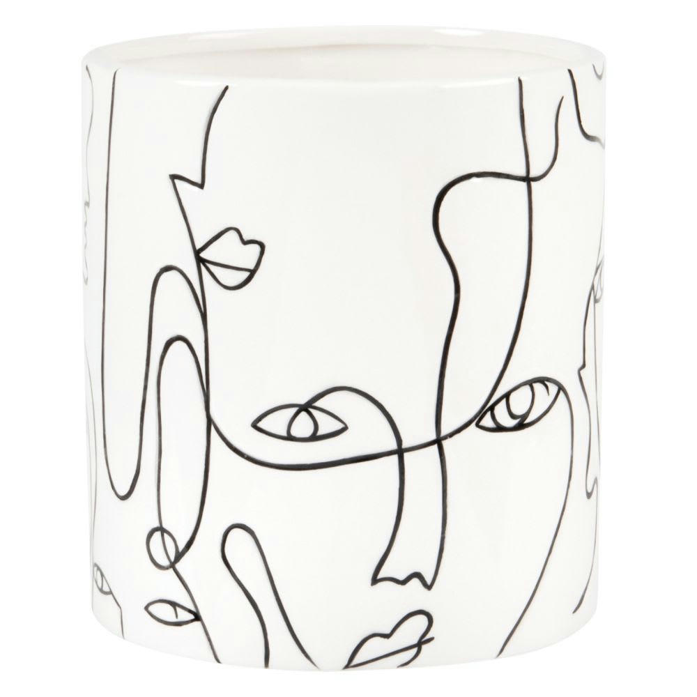 - Cache-pot en dolomite blanche motifs visages H16