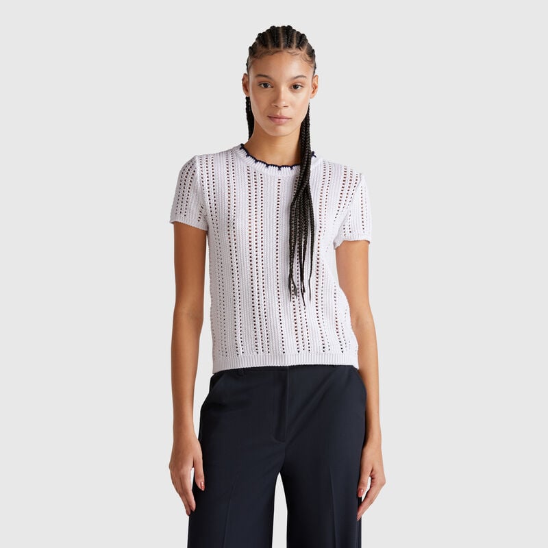 Perforated sweater in pure cotton
