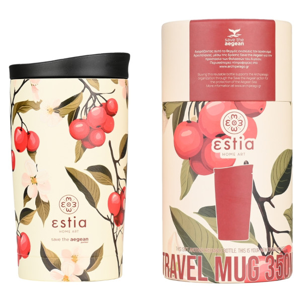 Kubek termiczny Sakura Whisper 350 ml stal nierdzewna kremowy roślinny wzór