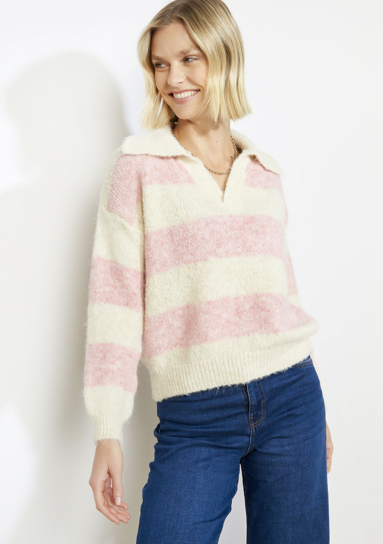 Geborstelde trui met polokraag