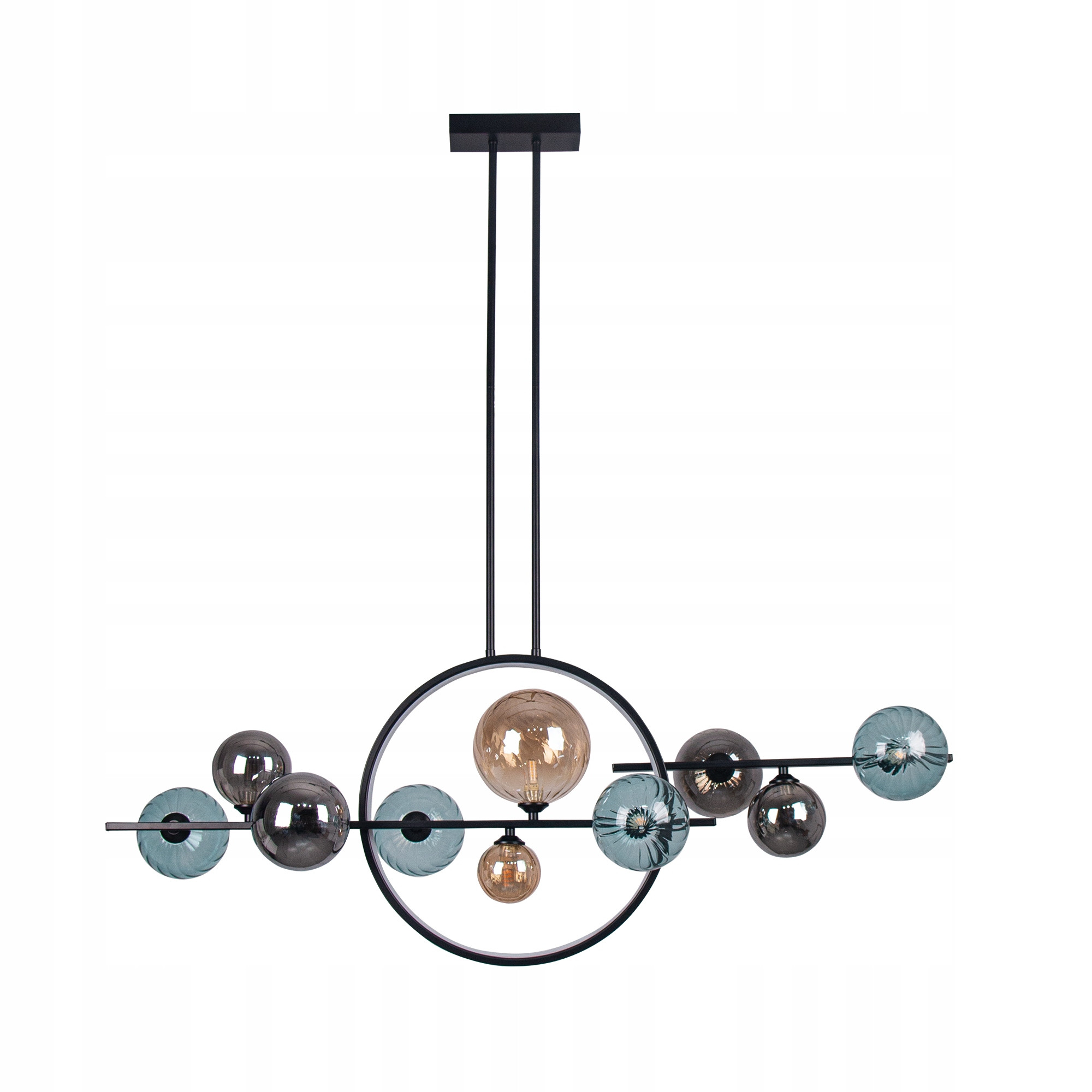 Lampa Sufitowa Wisząca Czarna 10 Kule Szklanych led Ring