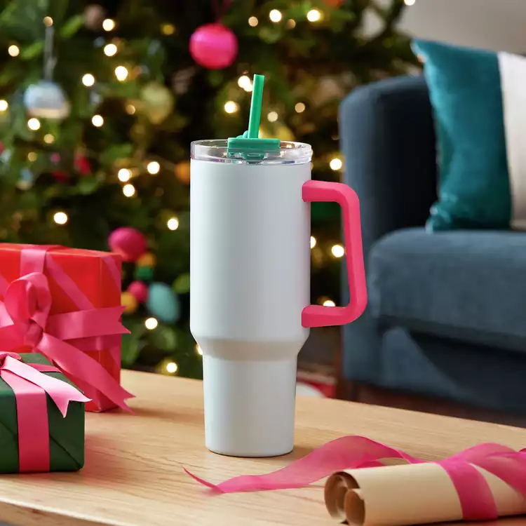 Habitat Pink Handle Thermal Blue Travel Mug - 1182ml