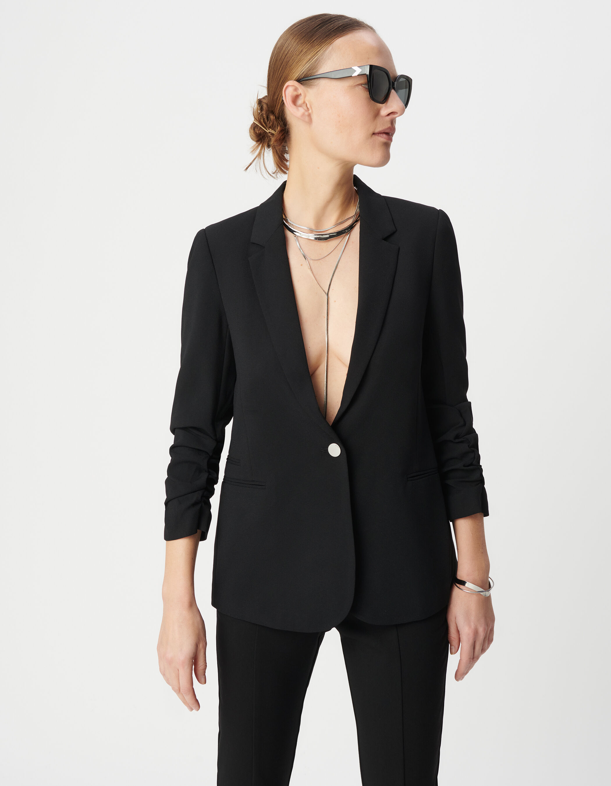 Veste tailleur en crêpe coloris noir femme