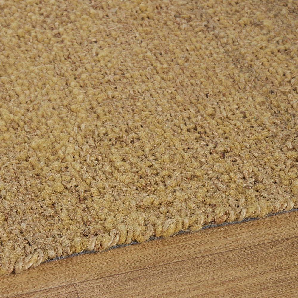LOUISA - Tapis en laine et jute tissés ocre à franges 140x200