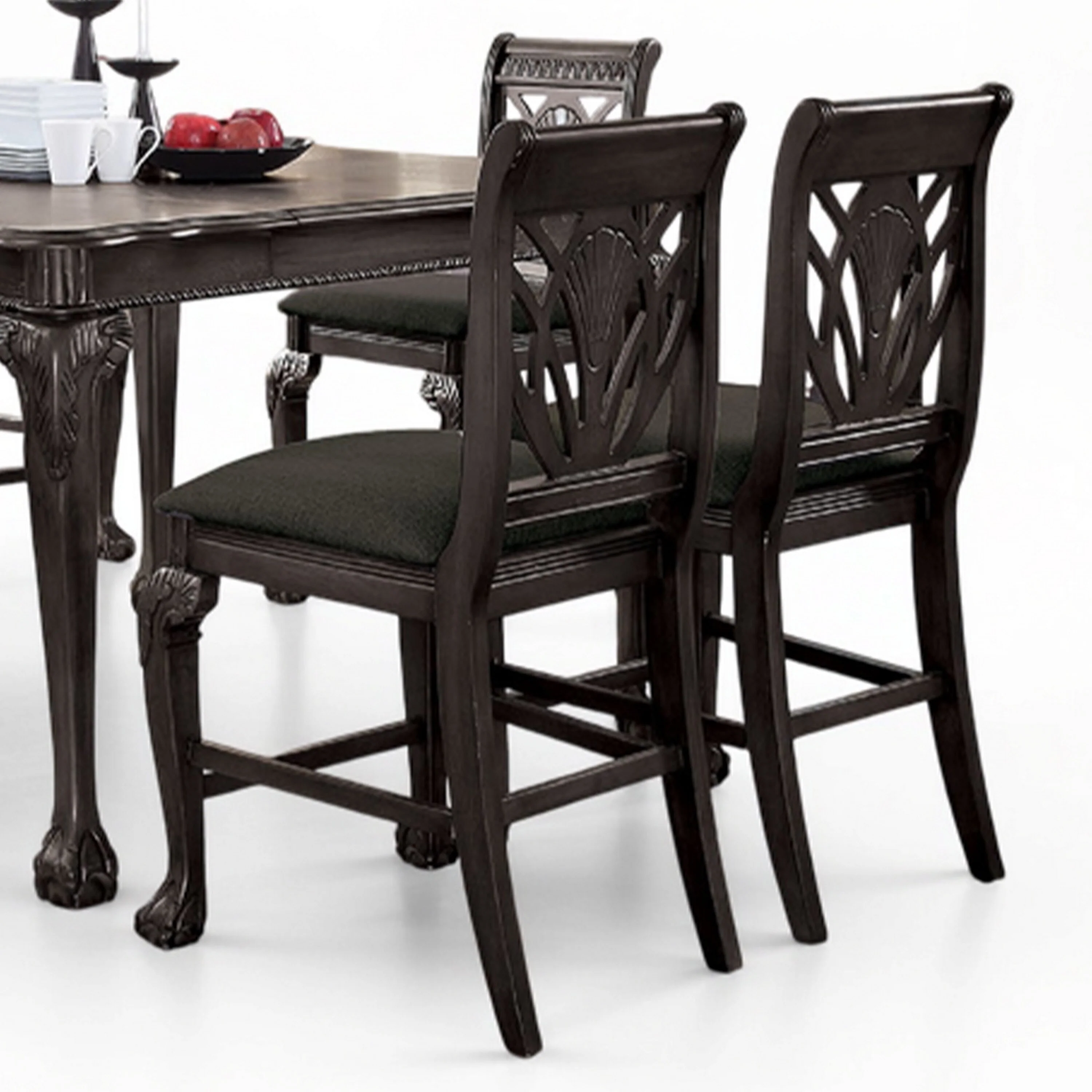 Burg 7pc Expandable Counter Height Table Set, Carved Dark Gray Wood