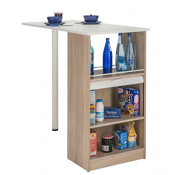 Meuble rangement cuisine SIMMOB 130 cm chêne blanc métal