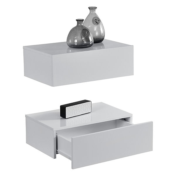2 Etagères Murales pour Chambre avec 2 Tiroirs Blanc Laqué 46 x 30 x 15cm en.casa