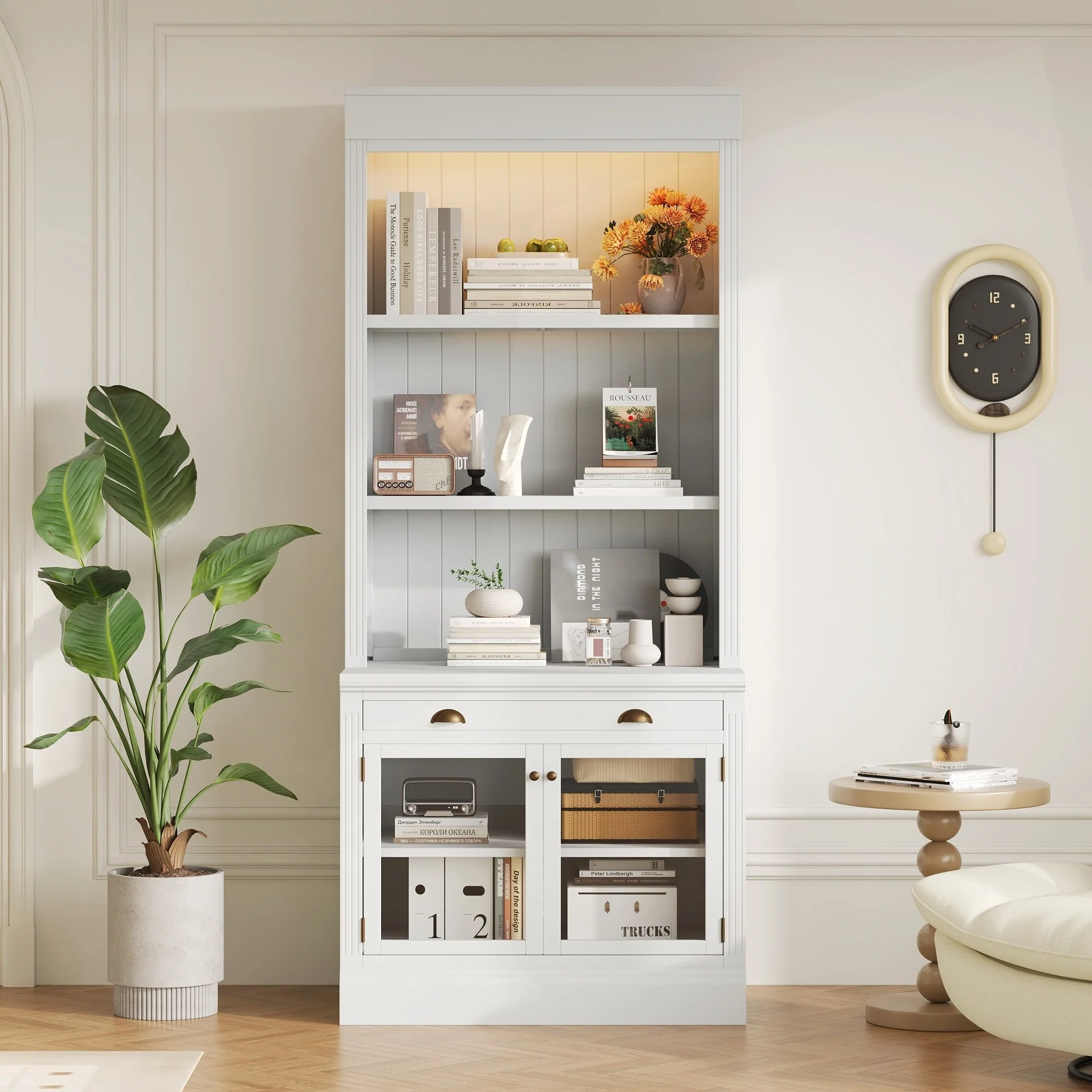 Versatile Tall Bookshelf with LED Lighting and Multiple Storage Options for Home