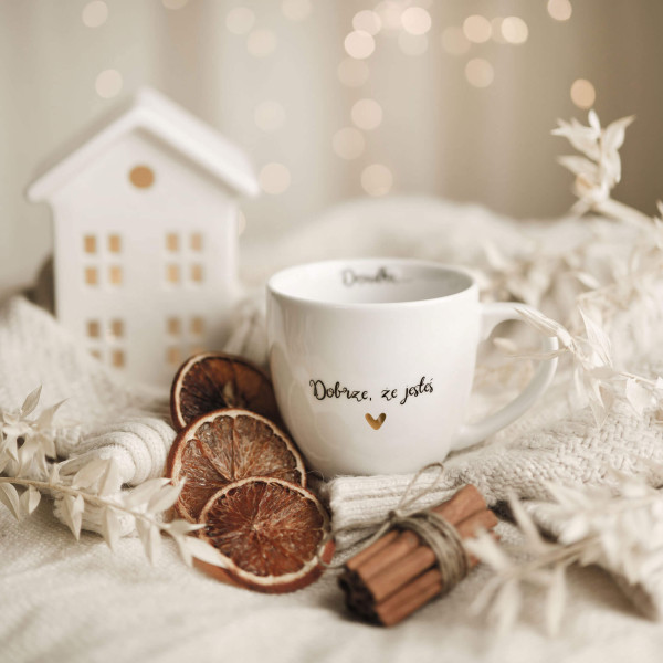 Biały Kubek Porcelanowy 300 ml -Dziadku Dobrze, Że Jesteś na Dzień Dziadka