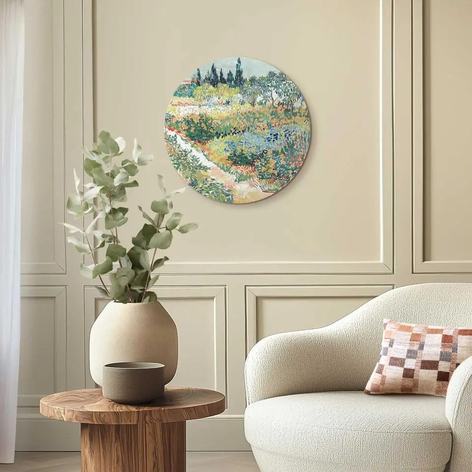 Glasschilderij Van Gogh - Tuin in Arles - &Oslash; 50 - Groen
