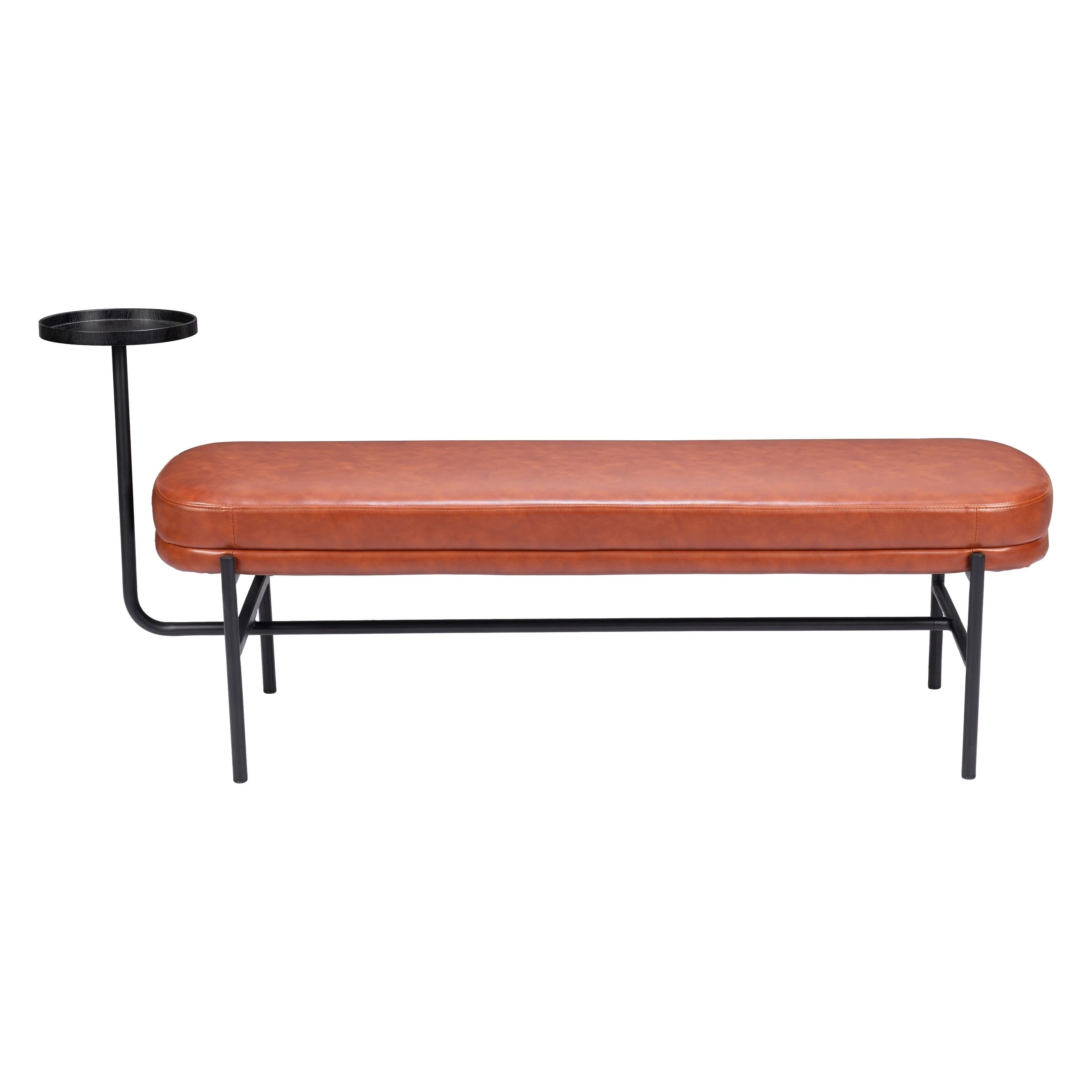 HomeRoots 62 Brown Faux Leather Upholstered Bench with Drink Tray - 62.2' X '26.6' X '17.1