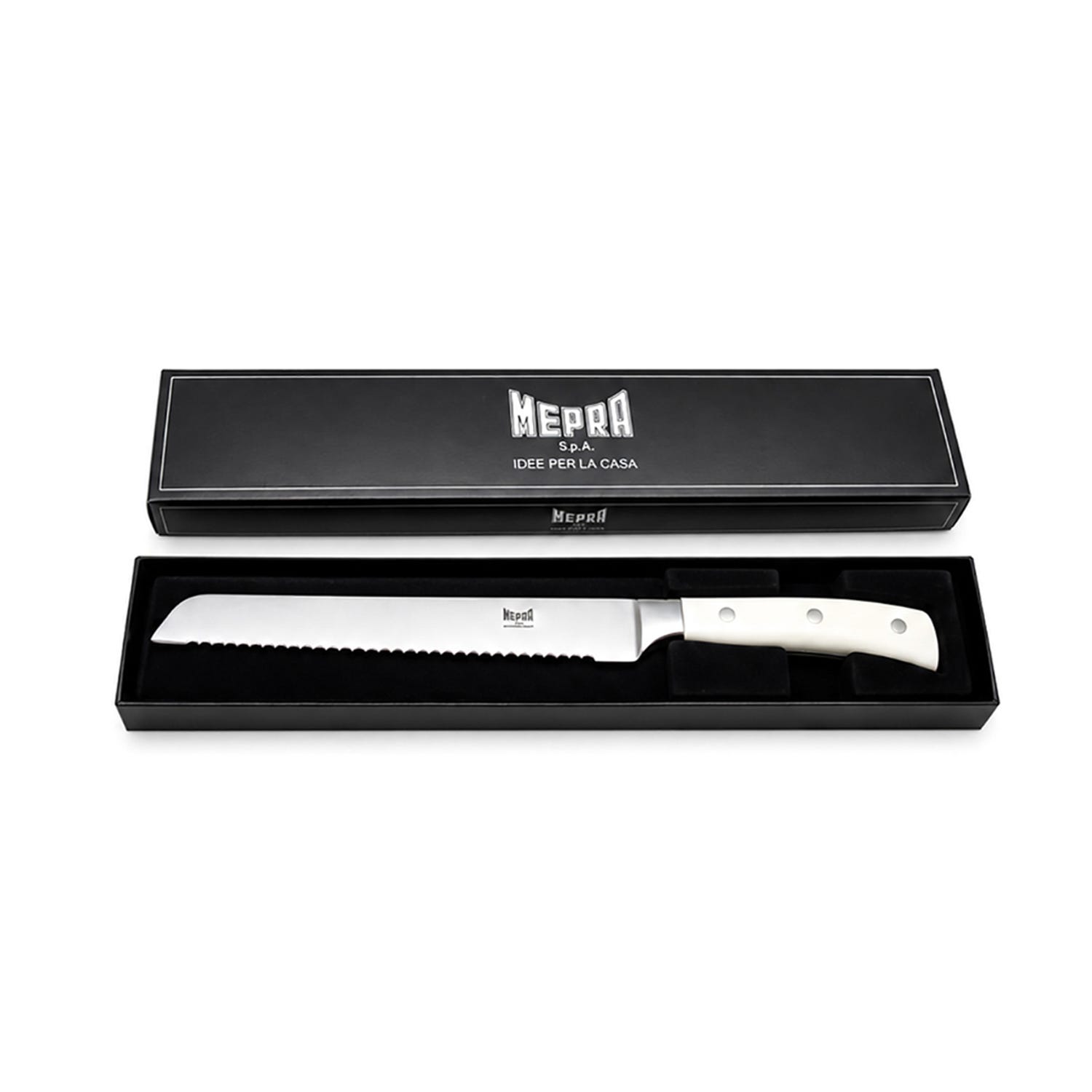 Coltello pane 20 cm Mepra manico bianco