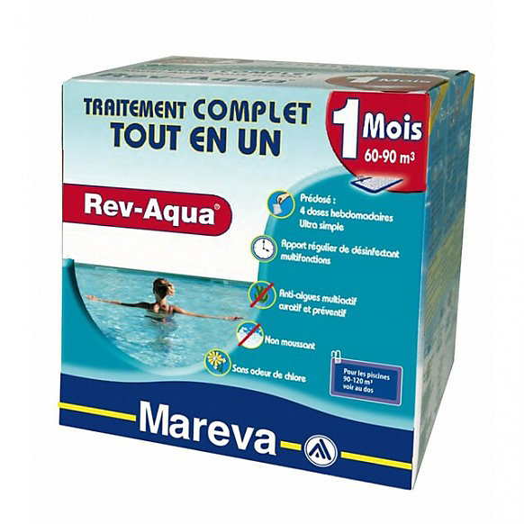 MAREVA - Traitement complet Mareva Rev-Aqua 1 mois - piscine 60-90 m3 (Revaqua) - Lot de 4