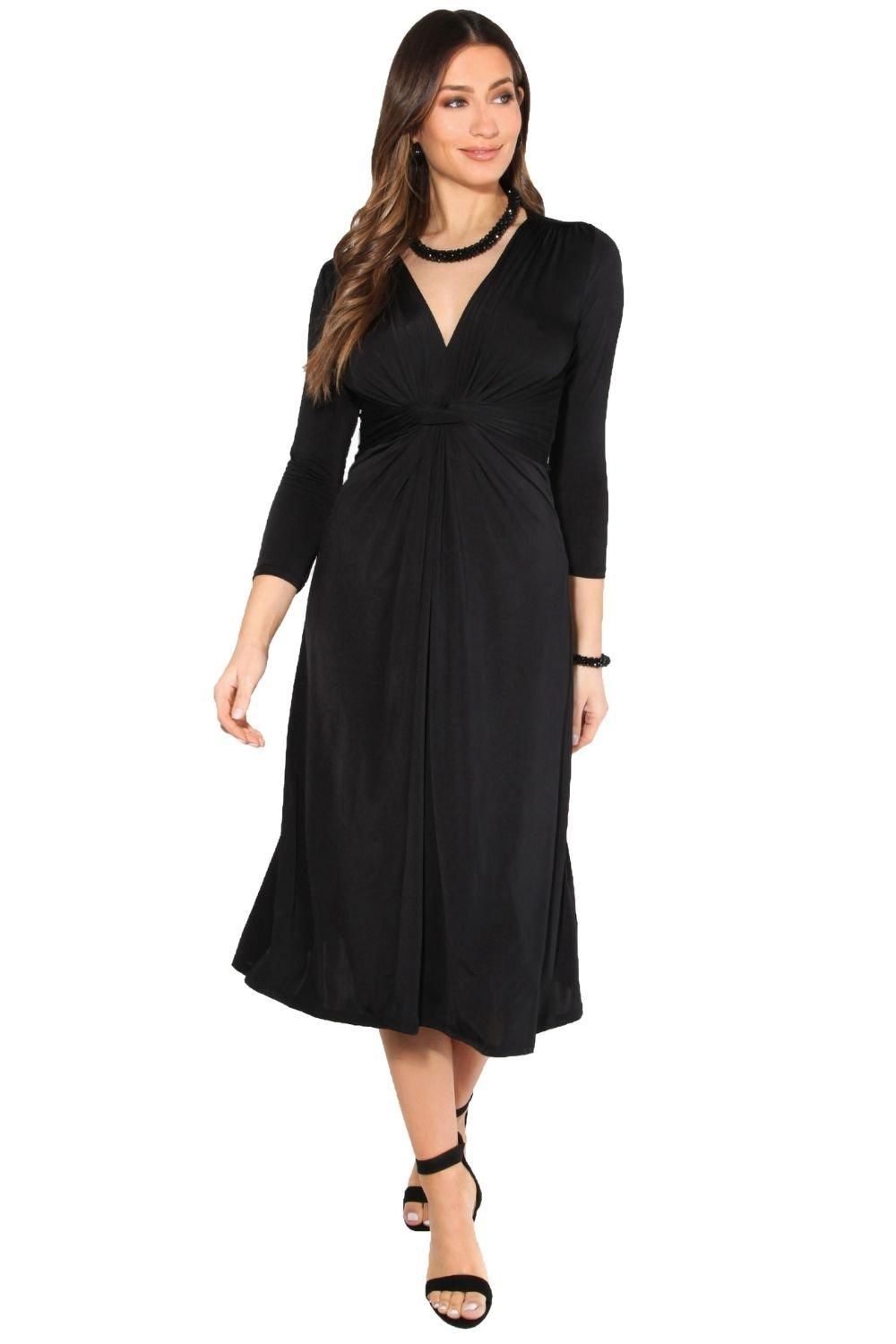 KRISP 3/4 Sleeve Knot Front Midi Dress