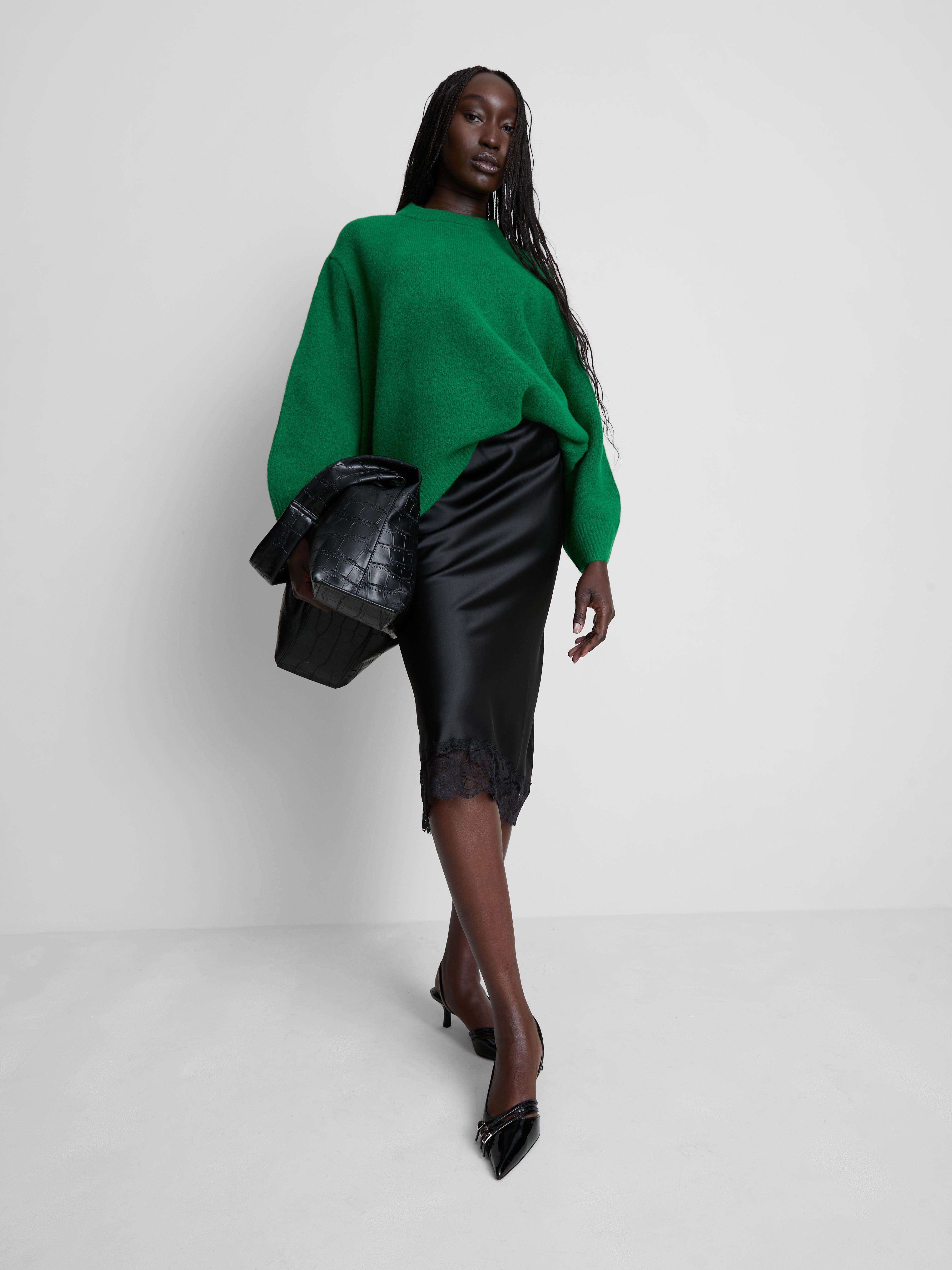 Satin Lace Midi Skirt