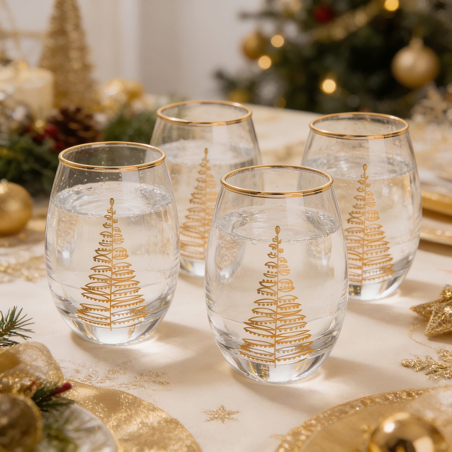 Set 4 bicchieri liquore decoro natalizio oro